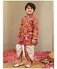 AJ Dezines Cotton Woven Full Sleeves Farm & Animals Printed Kurta Dhoti Set - Pink