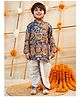 AJ Dezines Cotton Woven Full Sleeves Farm & Animals Printed Kurta Dhoti Set - Blue