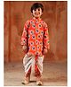 AJ Dezines Cotton Woven Full Sleeves Floral Motifs Printed Kurta Dhoti Set - Orange