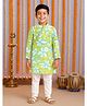 Kiddopanti Cotton Woven Full Sleeves Floral Printed Kurta Pyjama Set - Pop Yellow & Blue