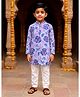 Kiddopanti Cotton Woven Full Sleeves Floral Printed Kurta Pyjama Set - Sky Blue & Pink