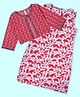 Kiddopanti Cotton Woven Floral Printed Kurti & Three Fourth Sleeves Mirror Work Detailed Koti Set - Red
