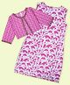 Kiddopanti Cotton Woven Floral Printed Kurti & Three Fourth Sleeves Mirror Work Detailed Koti Set - Pink