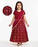 EARTHY TOUCH Woven Half Sleeves Foil Printed Choli Lehenga & Dupatta Set - Red