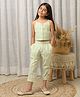 Fairies Forever Cotton Woven Sleeveless Striped & Floral Embroidered Coordinating Top With Culottes Set - Green
