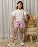 Fairires Forever Knitted Woven Cap Sleeves Floral Embroidered Top & Shorts Set - White & Purple