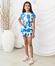 Fairies Forever Cotton Woven Cap Sleeves Abstract Printed Coordinating Top & Shorts Set - White & Blue