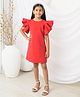 Fairies Forever Velvet Woven Flutter Sleeves Pearls Embellished Dress - Red