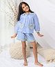 Fairies Forever Cotton Woven Full Sleeves Striped Coordinating Shirt & Shorts Night Suit Set - Blue