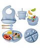 Luvlittle 6 Pcs Silicone Baby Feeding Set, BPA Free & Microwave Safe Dinner Tableware Kit - Feeding Bowl, Suction Plate, Cup, Spoon, Fork & Bib for Kids, Toddler Blue-Colour and Design May Vary