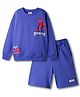 Primo Gino Marvel Terry Knit Full Sleeves Sweatshirt and Short Set with Front and Back Spider-Man Graphic - Blue