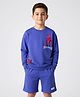 Primo Gino Marvel Terry Knit Full Sleeves Sweatshirt and Short Set with Front and Back Spider-Man Graphic - Blue