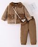 Mark & Mia Full Sleeves Winter Wear Night Suit With Bunny Applique & Sling Bag - Brown
