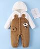 Mark & Mia Full Sleeves Winter Wear Hooded Romper With Teddy Bear Embroidery - Brown & White