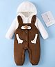 Mark & Mia Full Sleeves Winter Wear Hooded Romper With Ear Applique - Brown & White