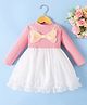 Mark & Mia Full Sleeves Party Dress With Bow Applique - Pink & White