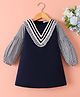 Mark & Mia Full Sleeves Winter Frock With Frills & Stripe Detailing - Navy Blue