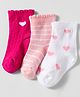 Cute Walk by Babyhug Knit Ankle Length Anti Bacterial Socks with Heart Design & Stripes Pack of 3 - Dark Pink White & Pink