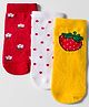 Cute Walk by Babyhug Knit Ankle Length Anti Bacterial Socks with Floral Polka Dot & Strawberry Design Pack of 3 - Yellow Red & White