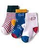 Cute Walk by Babyhug Knit Ankle Length Anti Bacterial Socks with Text & Stripe Design Pack of 3 - White Blue & Red