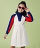 Pine Kids Cotton Knit Full Raglan Sleeves High Neck Winter Frock with Tape Detailing - White