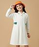Pine Kids Cotton Knit Full Raglan Sleeves Winter Frock - Marshmallow White