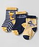 Cute Walk by Babyhug Knit Ankle Length Anti-bacterial Socks with Strips & Animal Pack of 3 - Yellow & Navy Blue