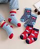 Cute Walk by Babyhug Knit Ankle Length Anti Bacterial Socks With Stripes & Vehicle Design Pack Of 3 - Blue & Red
