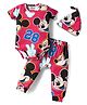Babyhug Disney Interlock Knit Half Sleeves Onesie & Diaper Legging with Pony Cap Set  Mickey Mouse Print - Red