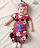 Babyhug Disney Interlock Knit Half Sleeves Onesie & Diaper Legging with Pony Cap Set  Mickey Mouse Print - Red