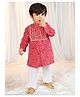 Vastramay Cotton Woven Full Sleeves Bandhani Printed & Gota Lace Embellished Kurta Pyjama Set - Red
