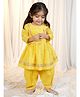 Vastramay Cotton Woven Three Fourth Sleeves Bandhani Printed & Gota Lace Embellished Kurti Patiala Set - Yellow