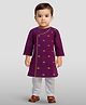 Vastramay Cotton Woven Full Sleeves Floral Embroidered Kurta Pyjama Set - Purple