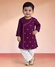 Vastramay Cotton Woven Full Sleeves Floral Embroidered Kurta Pyjama Set - Purple