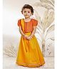 Vastramay Cotton Woven Half Puffed Sleeves Striped & Floral Embroidered Lehenga Choli With Dupatta Set - Orange