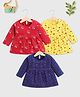 KUCHIPOO Cotton Blend Knit Pack Of 3 Full Sleeves Unicorn & Hearts Printed Dresses - Red Yellow & Navy Blue