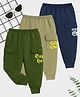 KUCHIPOO Cotton Blend Knit Pack Of 3 Typography Printed Cargo Track Pants - Beige Olive & Navy Blue