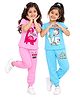 KUCHIPOO Cotton Knit Pack Of 2 Half Sleeves Dinosaur & Unicorn Printed Tees & Joggers Set - Pink & Sky Blue