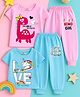 KUCHIPOO Cotton Knit Pack Of 2 Half Sleeves Dinosaur & Unicorn Printed Tees & Joggers Set - Pink & Sky Blue
