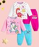 KUCHIPOO Cotton Knit Pack Of 2 Full Sleeves Dinosaur & Unicorn Printed Tees & Joggers Set - Pink White & Sky Blue