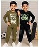 KUCHIPOO Cotton Blend Knit Pack Of 2 Full Sleeves Fight On & Just Awesome Text Printed Tees & Cargo Joggers Set - Black & Light Brown