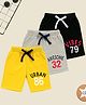 KUCHIPOO Cotton Blend Knit Pack Of 3 Urban & Awesome Text Printed Shorts - Yellow Grey & Black