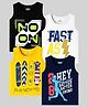 KUCHIPOO Cotton Blend Knit Pack Of 4 Sleeveless Skateboards & Typography Printed Tees - Black White Yellow & Navy Blue