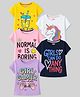 KUCHIPOO Cotton Blend Knit Pack Of 5 Half Sleeves Unicorn & Typography Printed Tees - Navy Blue Pink Lilac White & Yellow