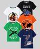 KUCHIPOO Cotton Blend Knit Pack Of 5 Half Sleeves Aeroplane & Typography Printed Tees - White Blue Black Green & Orange