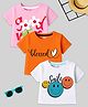 KUCHIPOO Cotton Blend Knit Pack Of 3 Half Sleeves Floral & Typography Printed Tees - White Pink & Orange