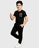KUCHIPOO Cotton Blend Knit Half Sleeve DJ Owl Printed Tee & Joggers Set - Black