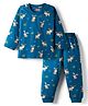 Babyhug Cotton Knit Full Sleeves Night Suit with Reindeer Print - Blue