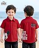 Babyhug Disney Poplin Woven Half Sleeves Printed Shirt with Front and Back Mickey Mouse Graphic - Red