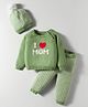 Yellow Apple Knit Full Raglan Sleeves Sweater Set With Cap & Text Print - Mint